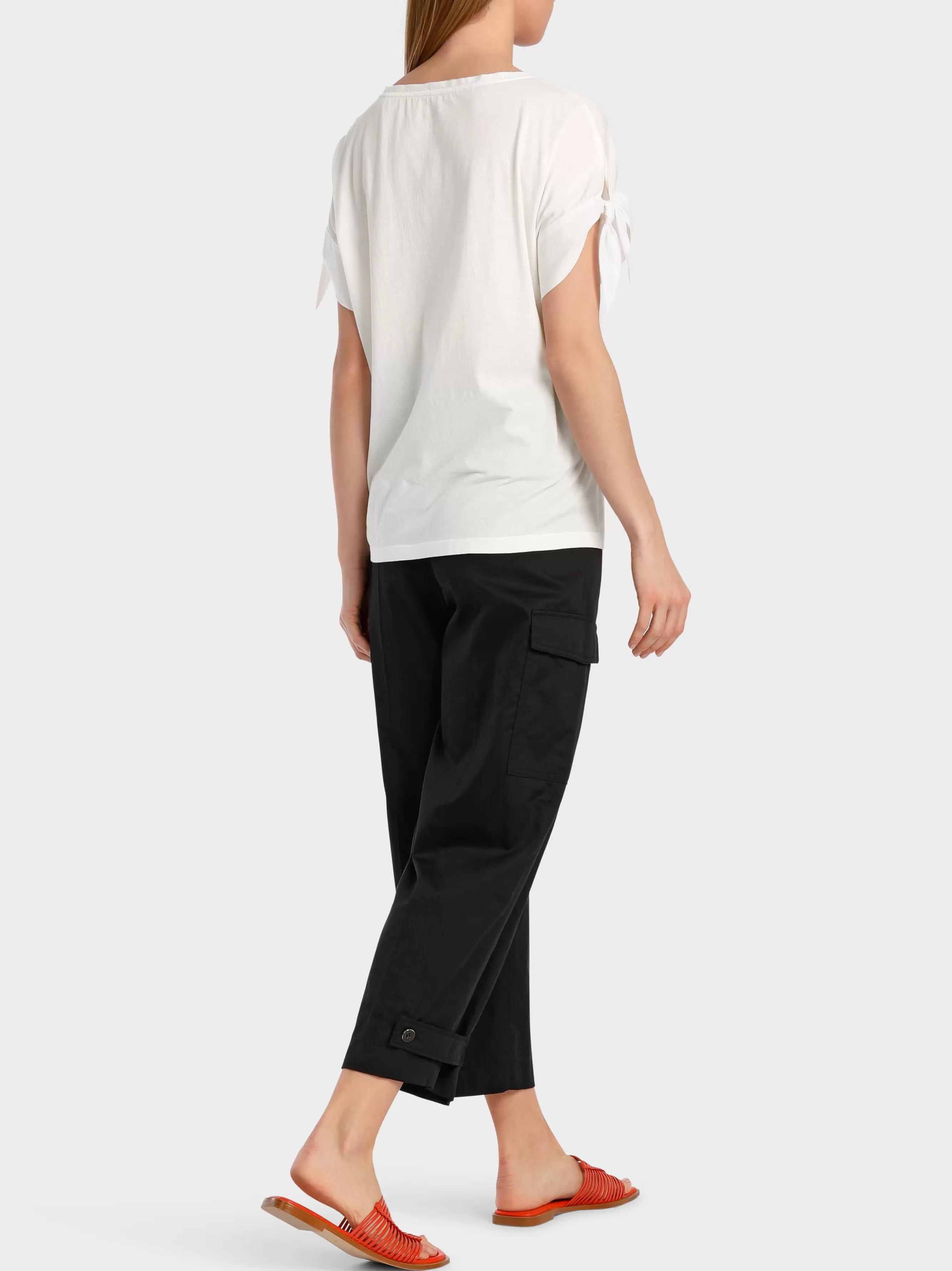 Marc Cain Shirts & Tops-BAUMWOLL-T-SHIRT MIT MATERIALMIX off-white