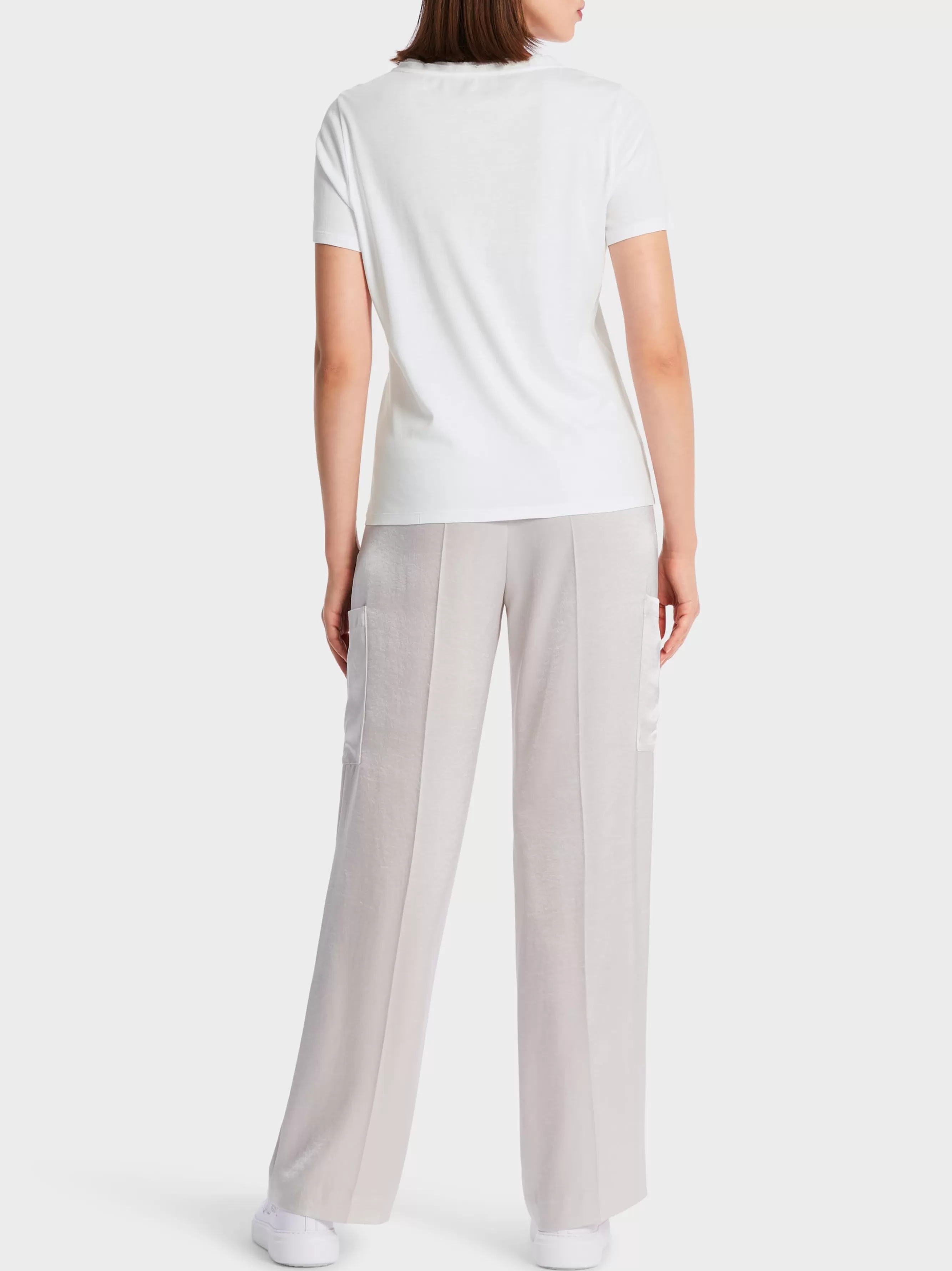 Marc Cain Shirts & Tops-BESTICKTES T-SHIRT white