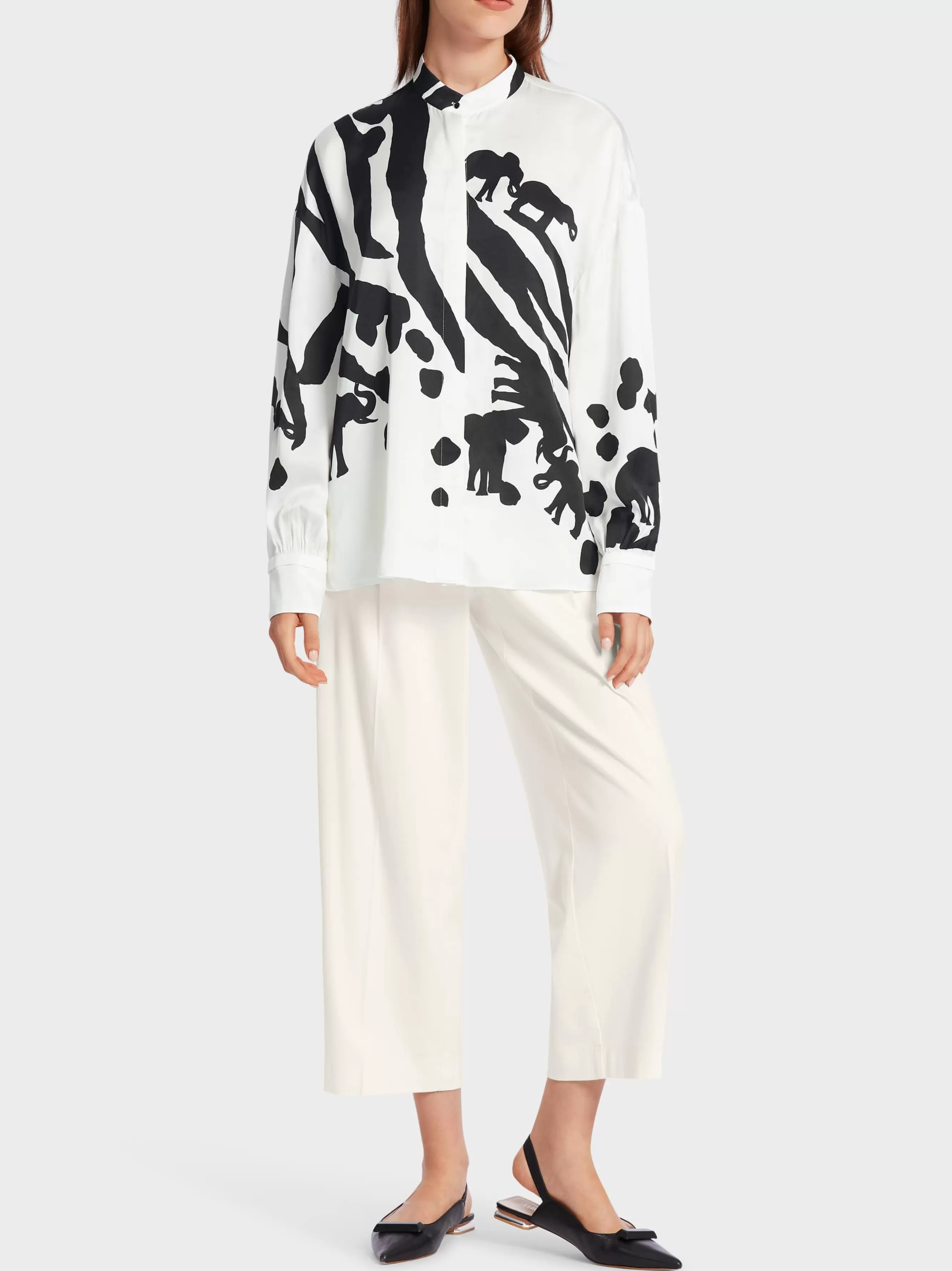 Marc Cain Blusen & Tuniken-BLUSE IM ANIMAL-DESSIN white and black