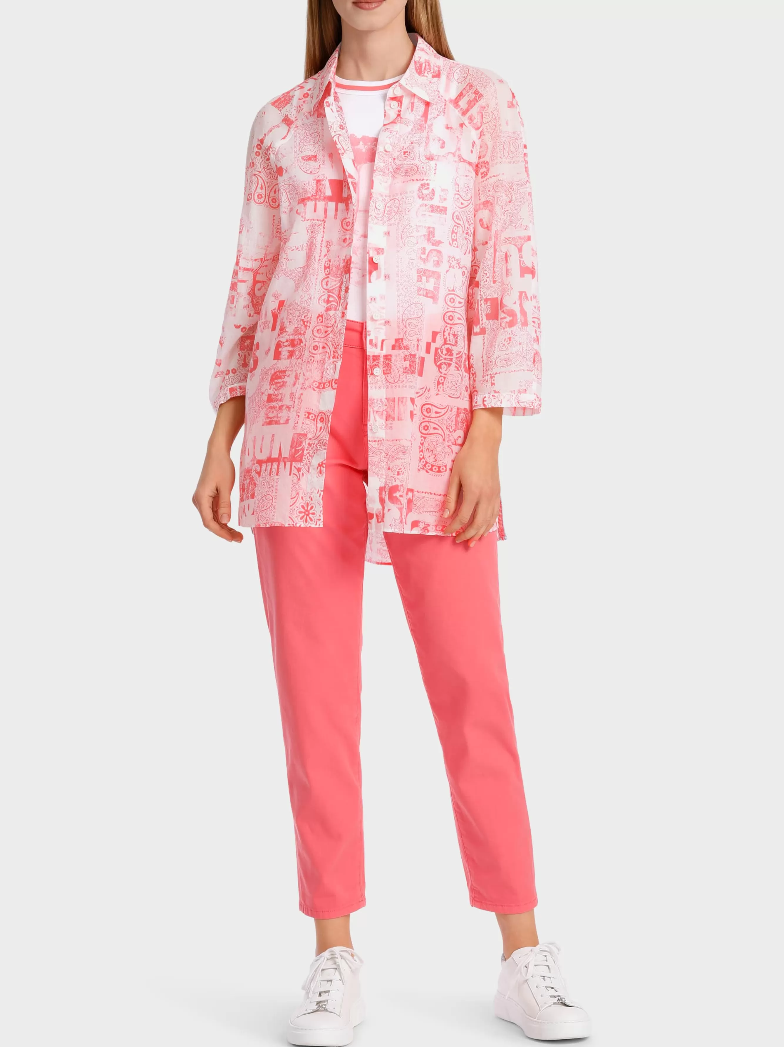 Marc Cain Blusen & Tuniken-BLUSE IM BANDANA-LINES-PRINT light neon red