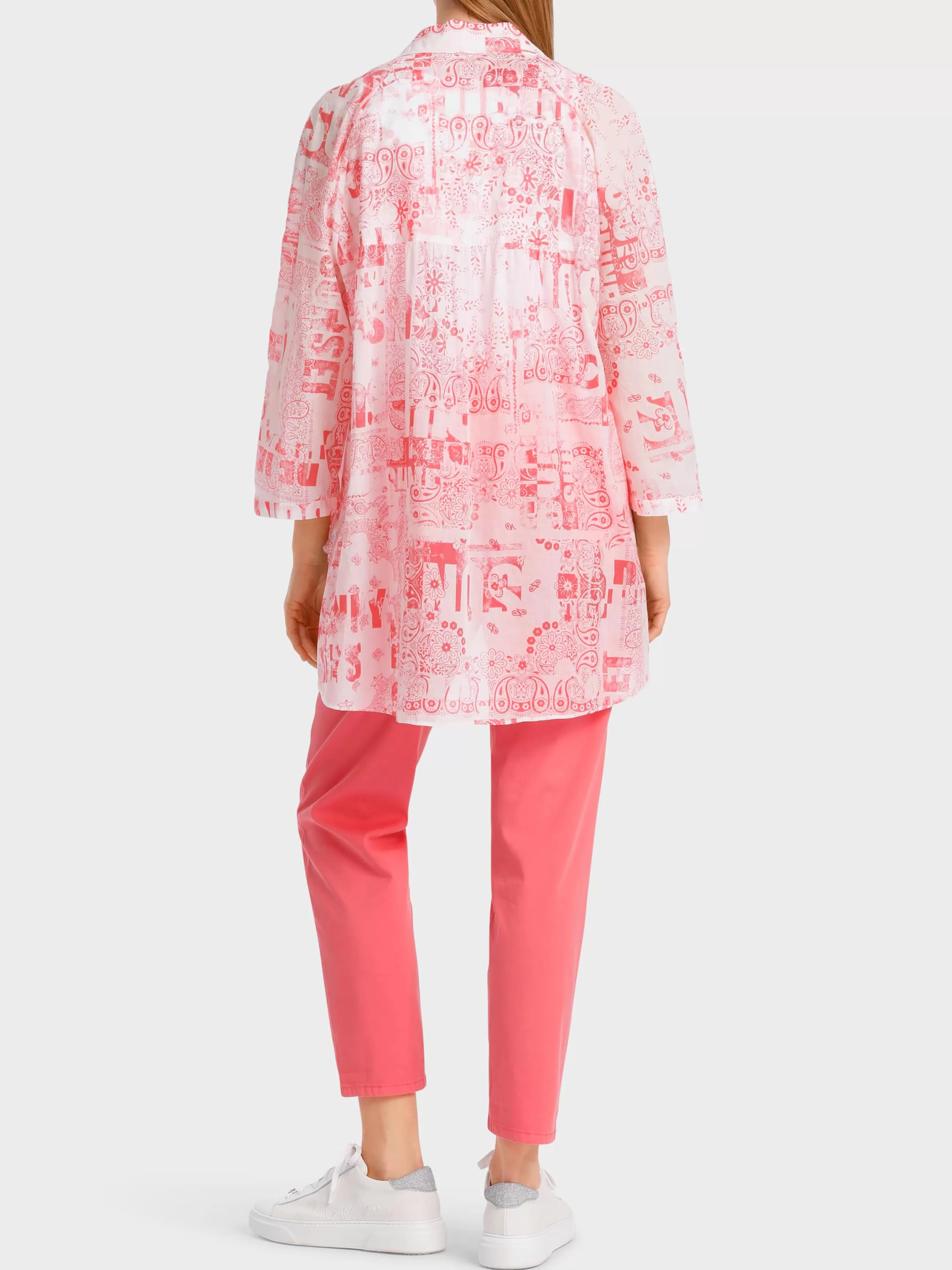 Marc Cain Blusen & Tuniken-BLUSE IM BANDANA-LINES-PRINT light neon red