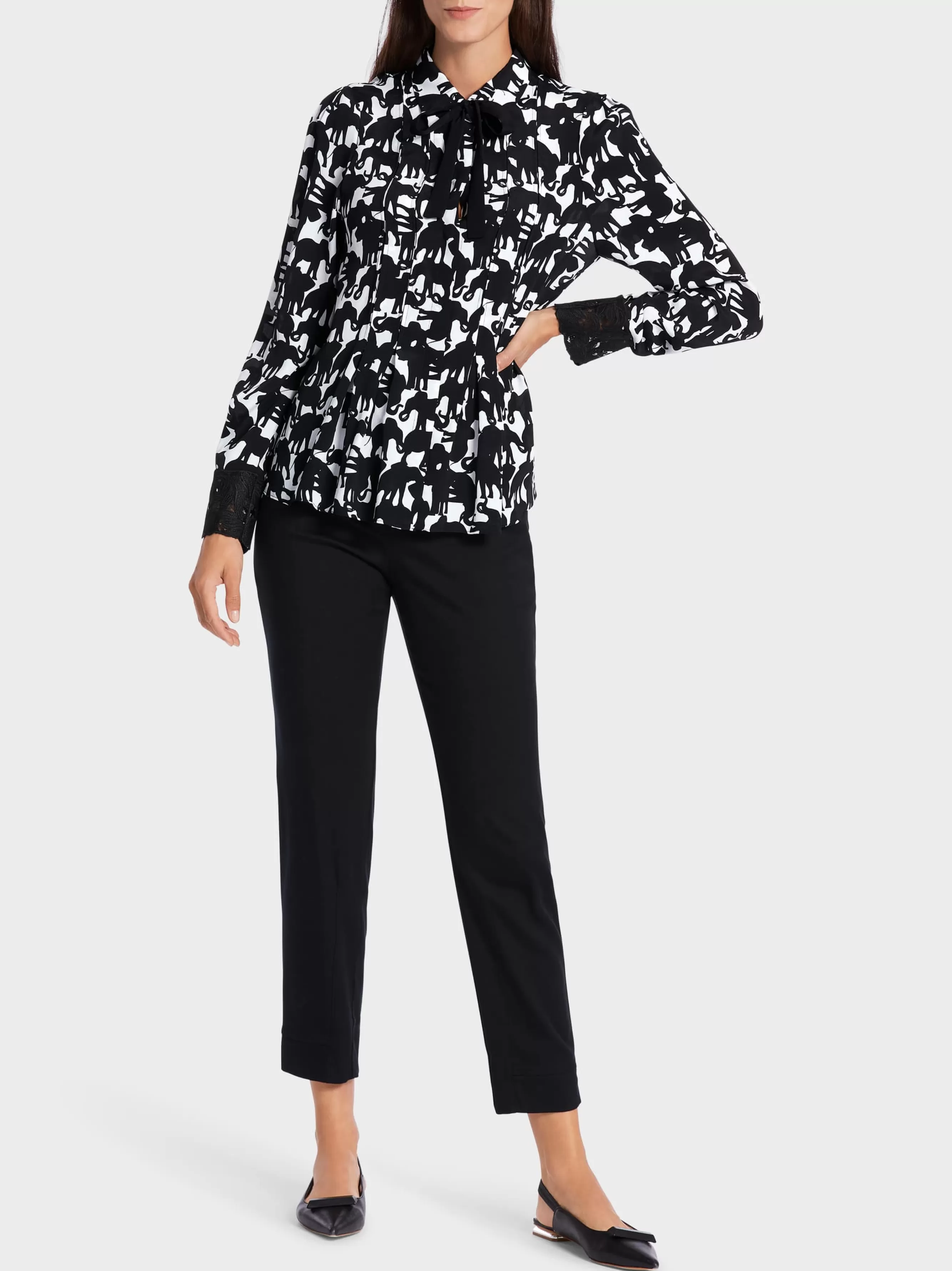 Marc Cain Blusen & Tuniken-BLUSE MIT ELEFANTENDRUCK black and white