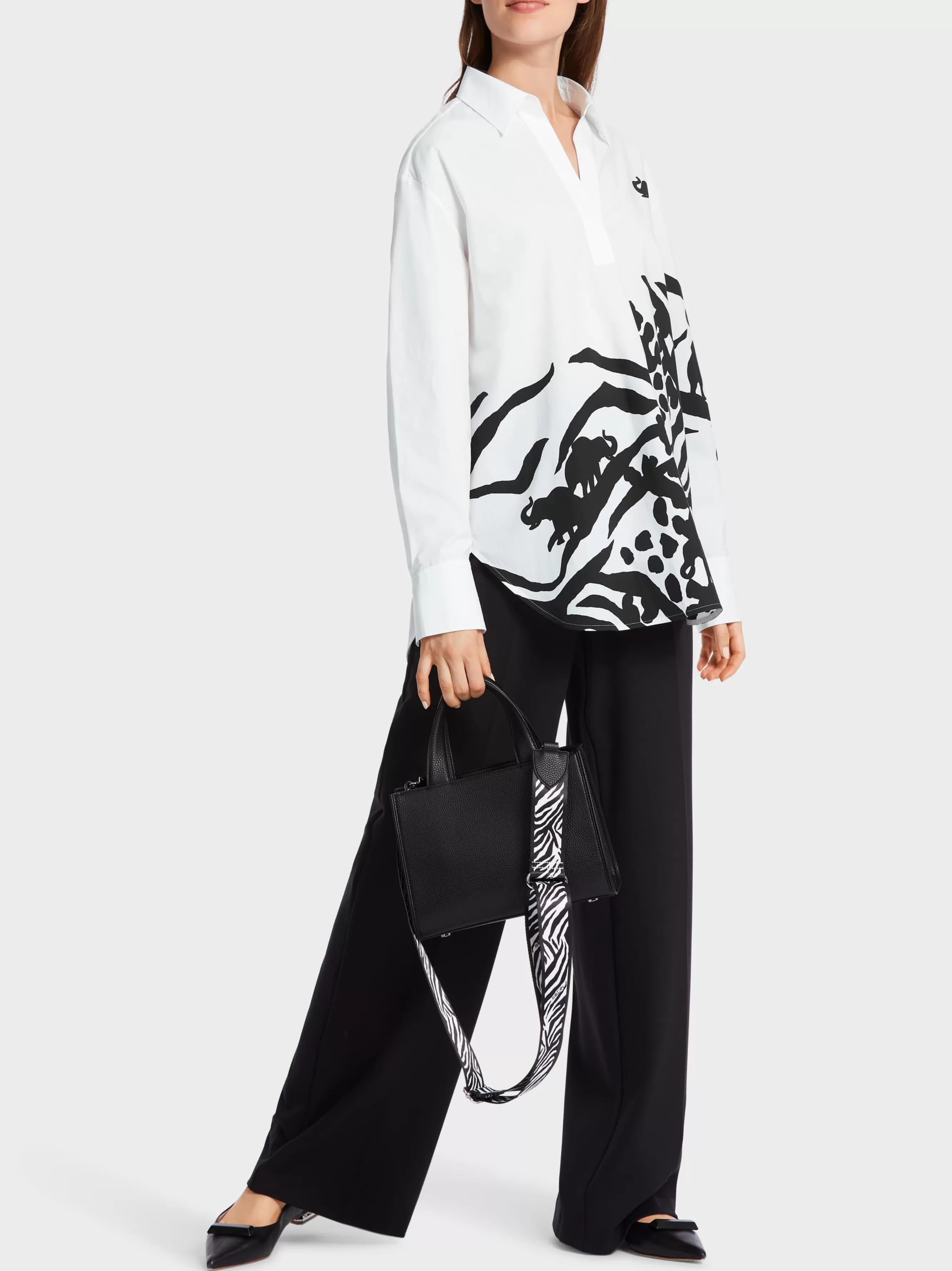 Marc Cain Blusen & Tuniken-BLUSE MIT ELEFANTEN-PRINT white and black