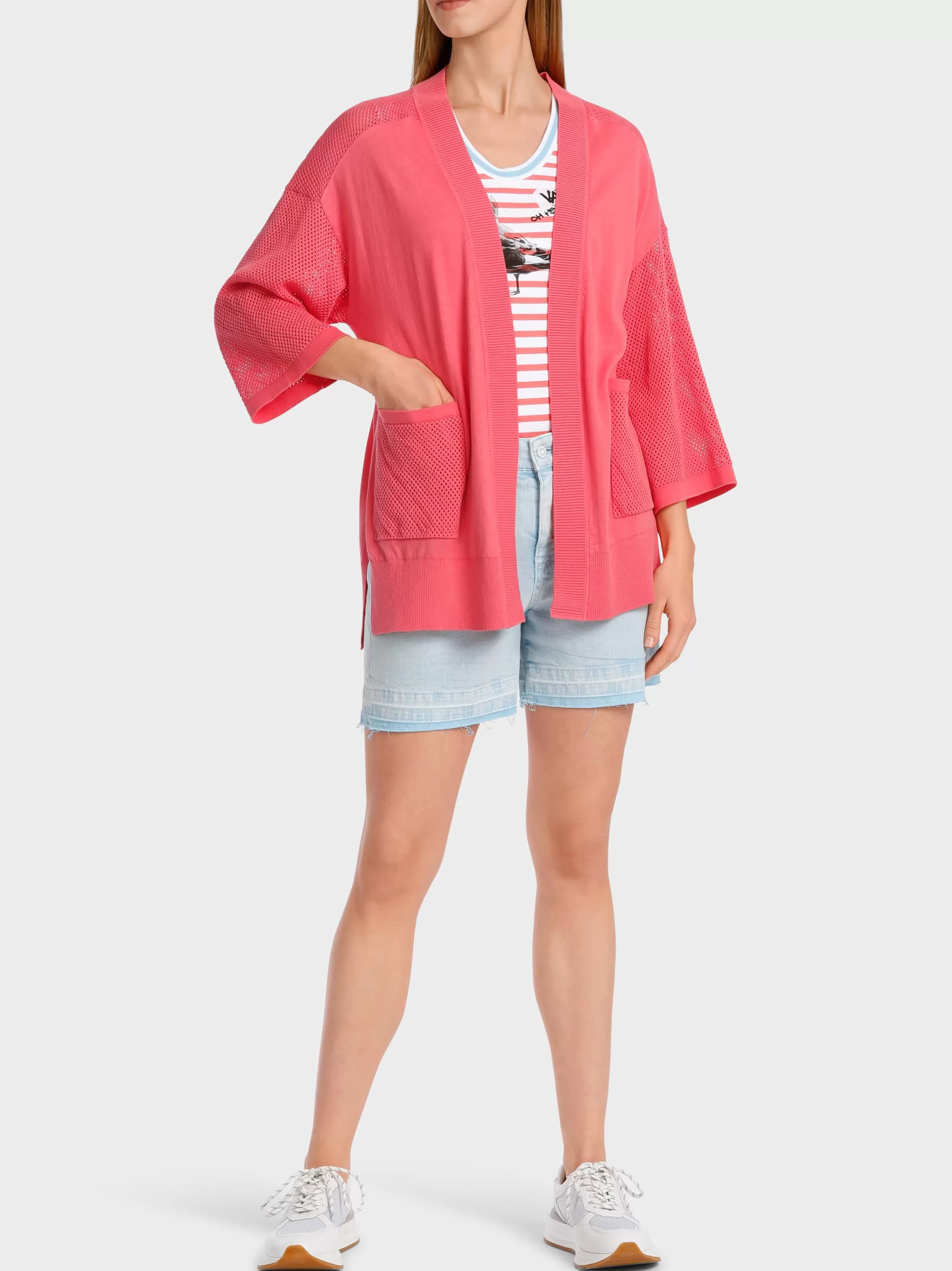 Marc Cain Jacken | Strick-CARDIGAN MIT LOCHINSERT light neon red