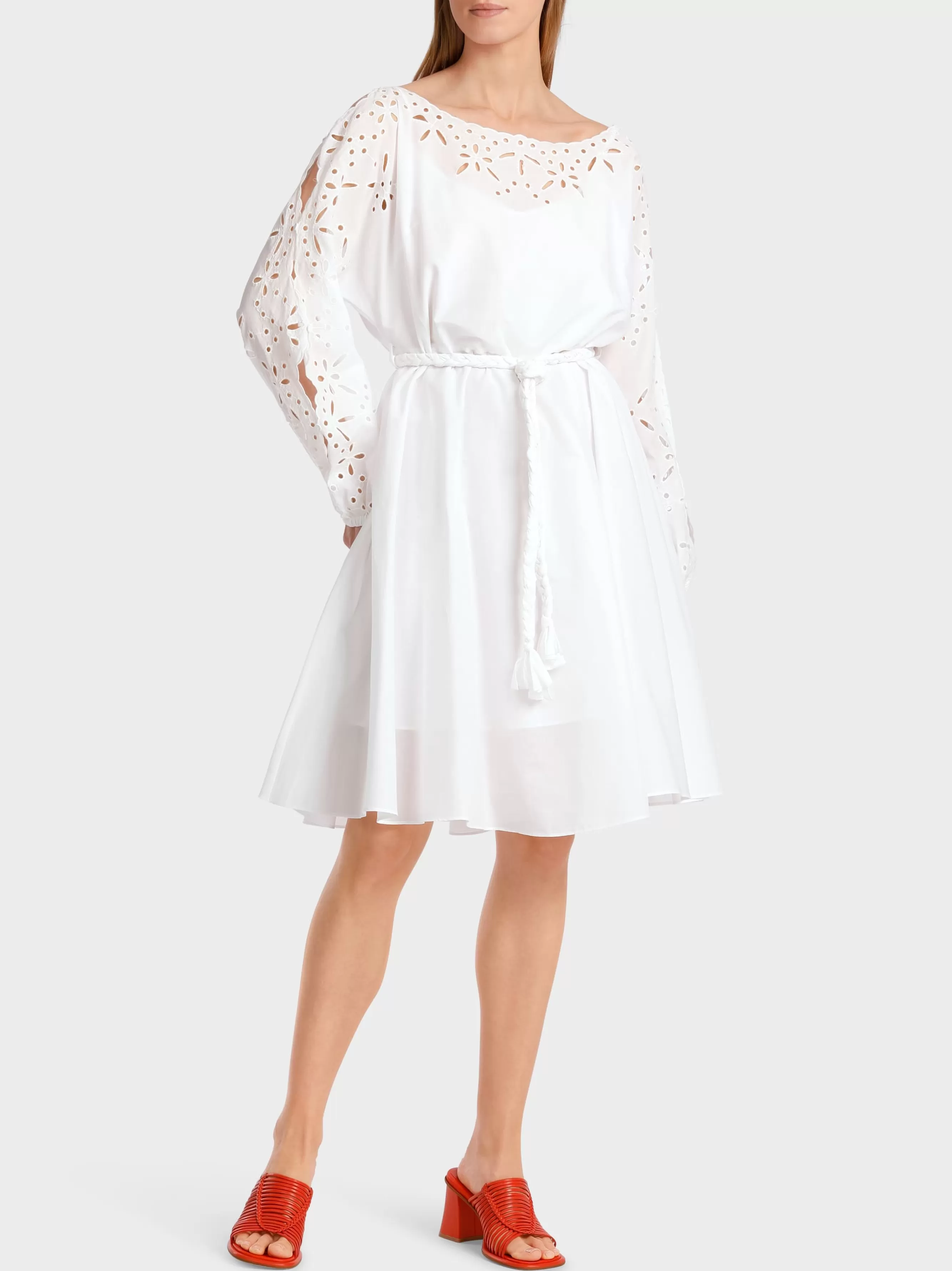 Marc Cain Kleider-FEMININES BAUMWOLLKLEID MIT SPITZE white