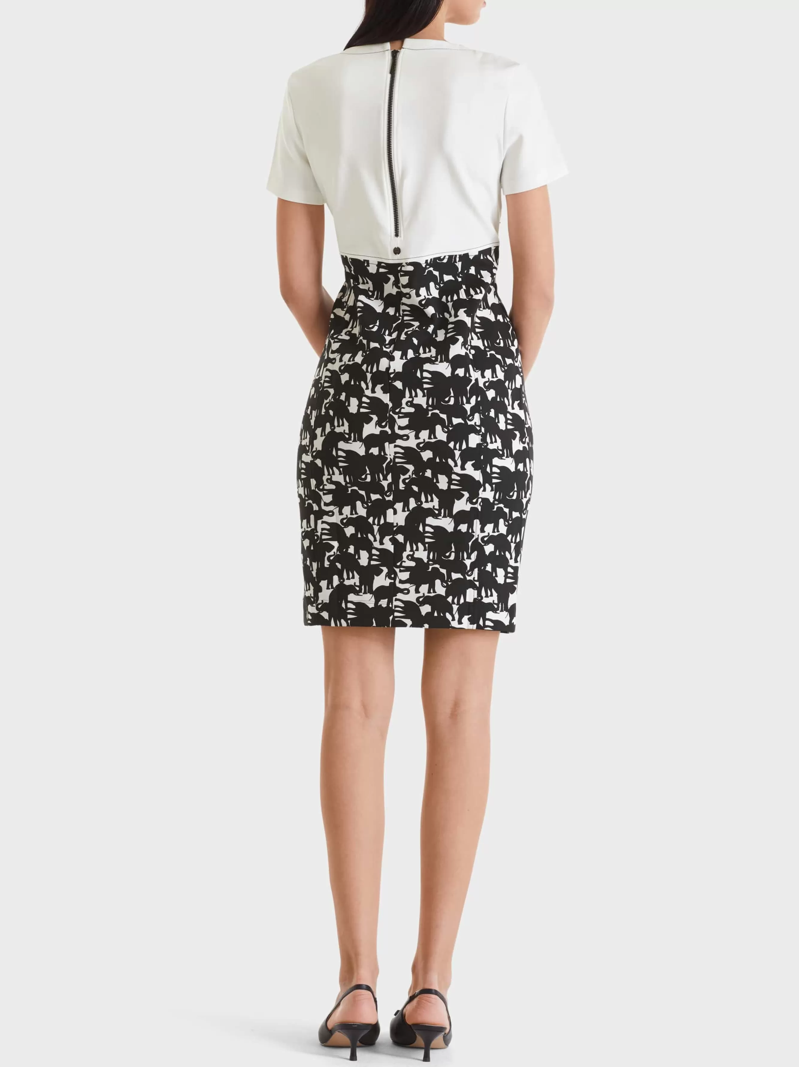 Marc Cain Kleider-FIGURNAHES KLEID MIT APPLIKATION black and white