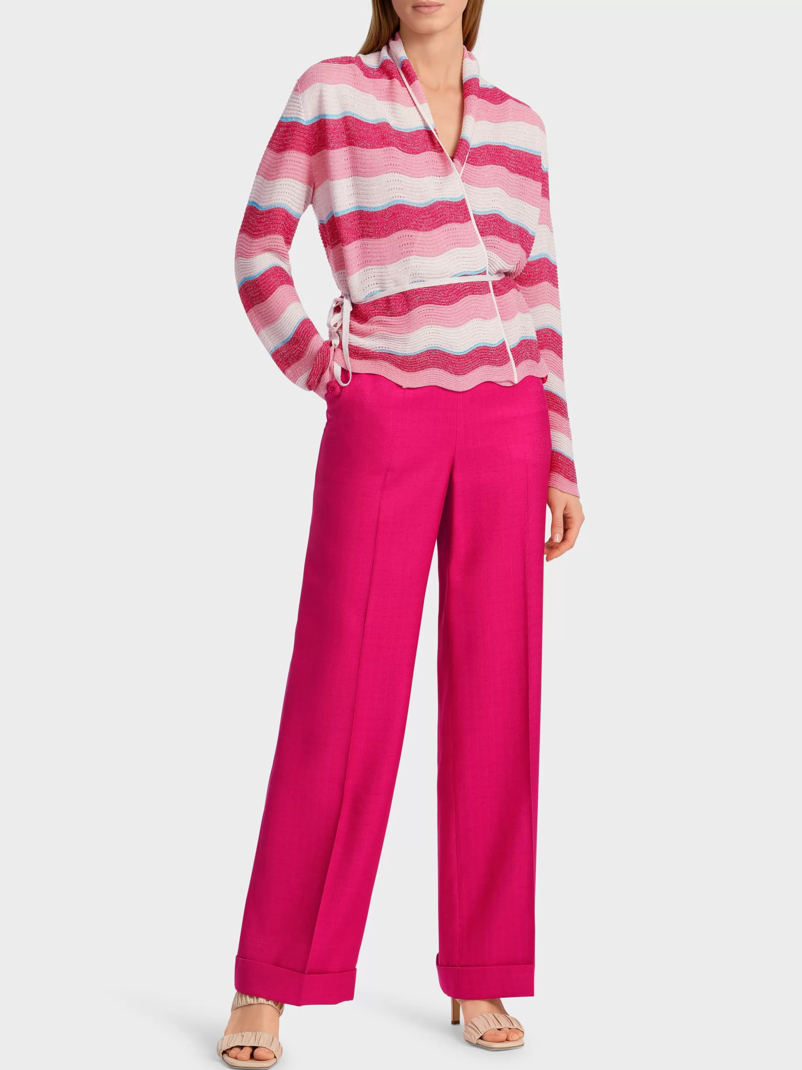 Marc Cain Jacken | Strick-GESTREIFTER CARDIGAN IM WELLENMUSTER deep fuchsia