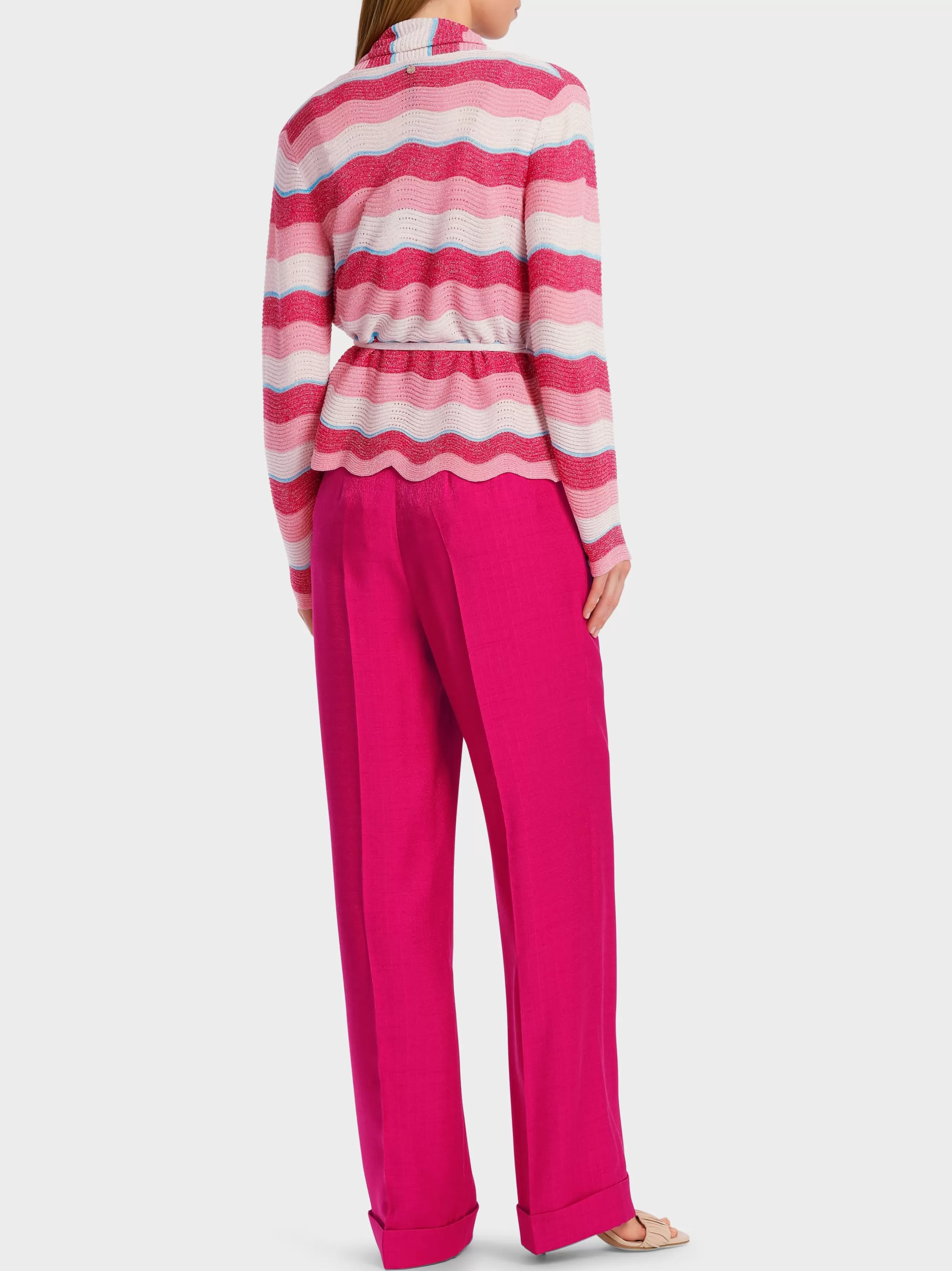 Marc Cain Jacken | Strick-GESTREIFTER CARDIGAN IM WELLENMUSTER deep fuchsia