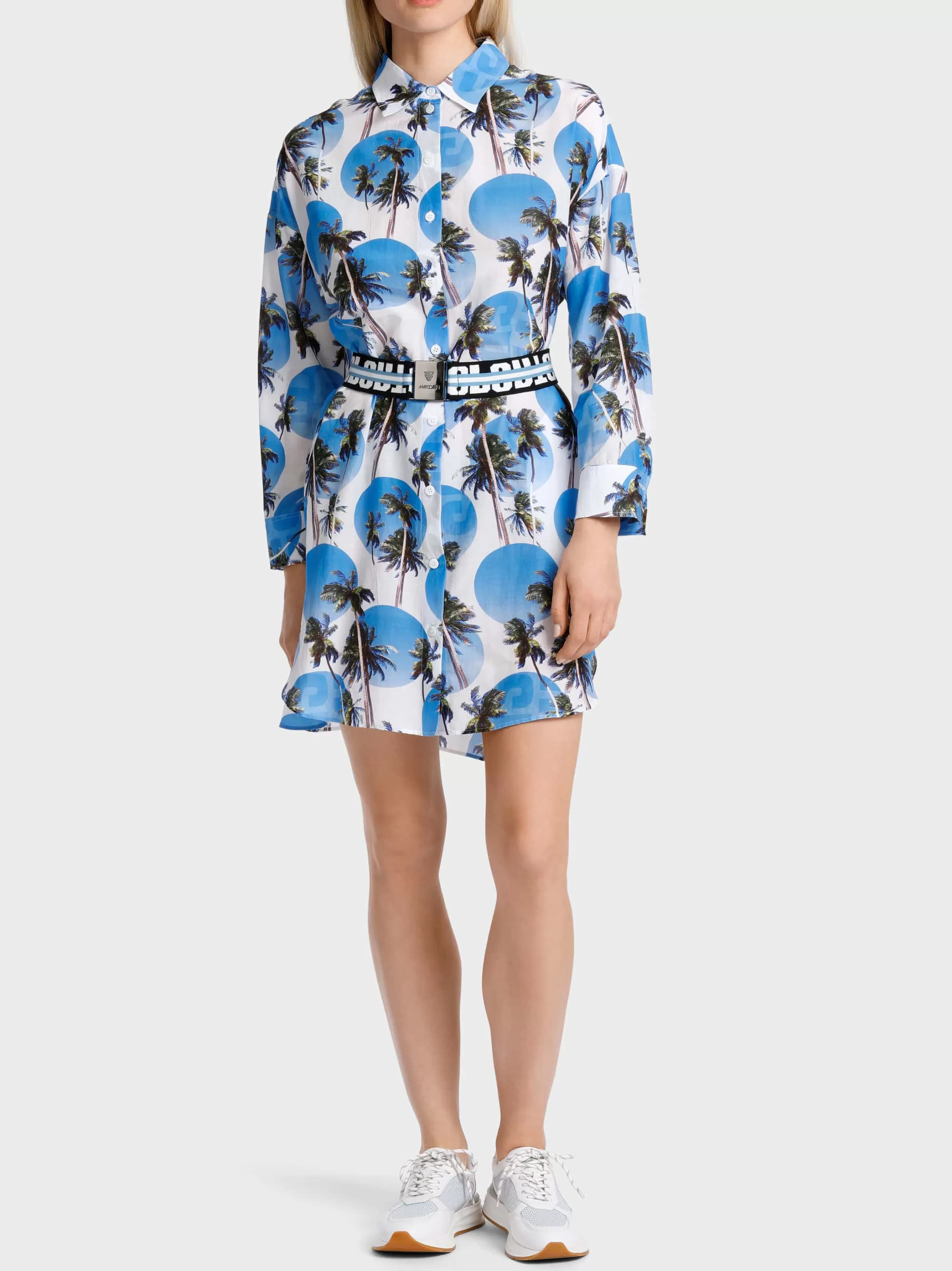 Marc Cain Kleider-HEMDBLUSENKLEID MIT PALMENPRINT bright azure