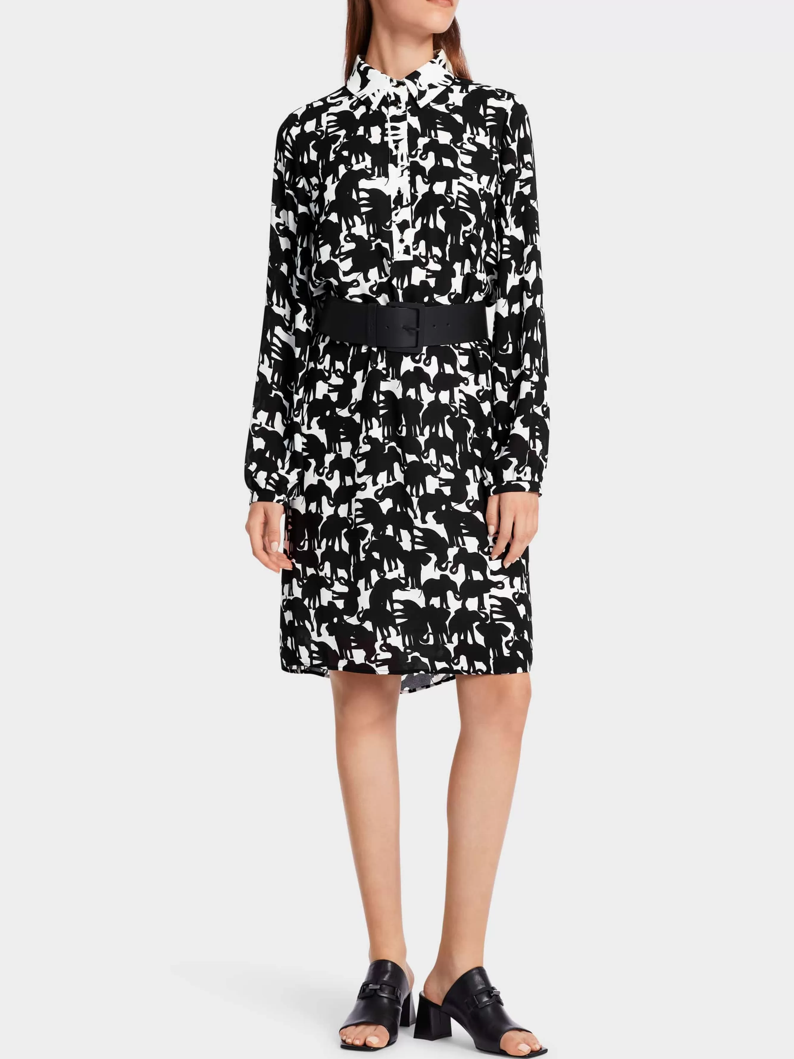 Marc Cain Kleider-HEMDBLUSENKLEID "RETHINK TOGETHER" black and white