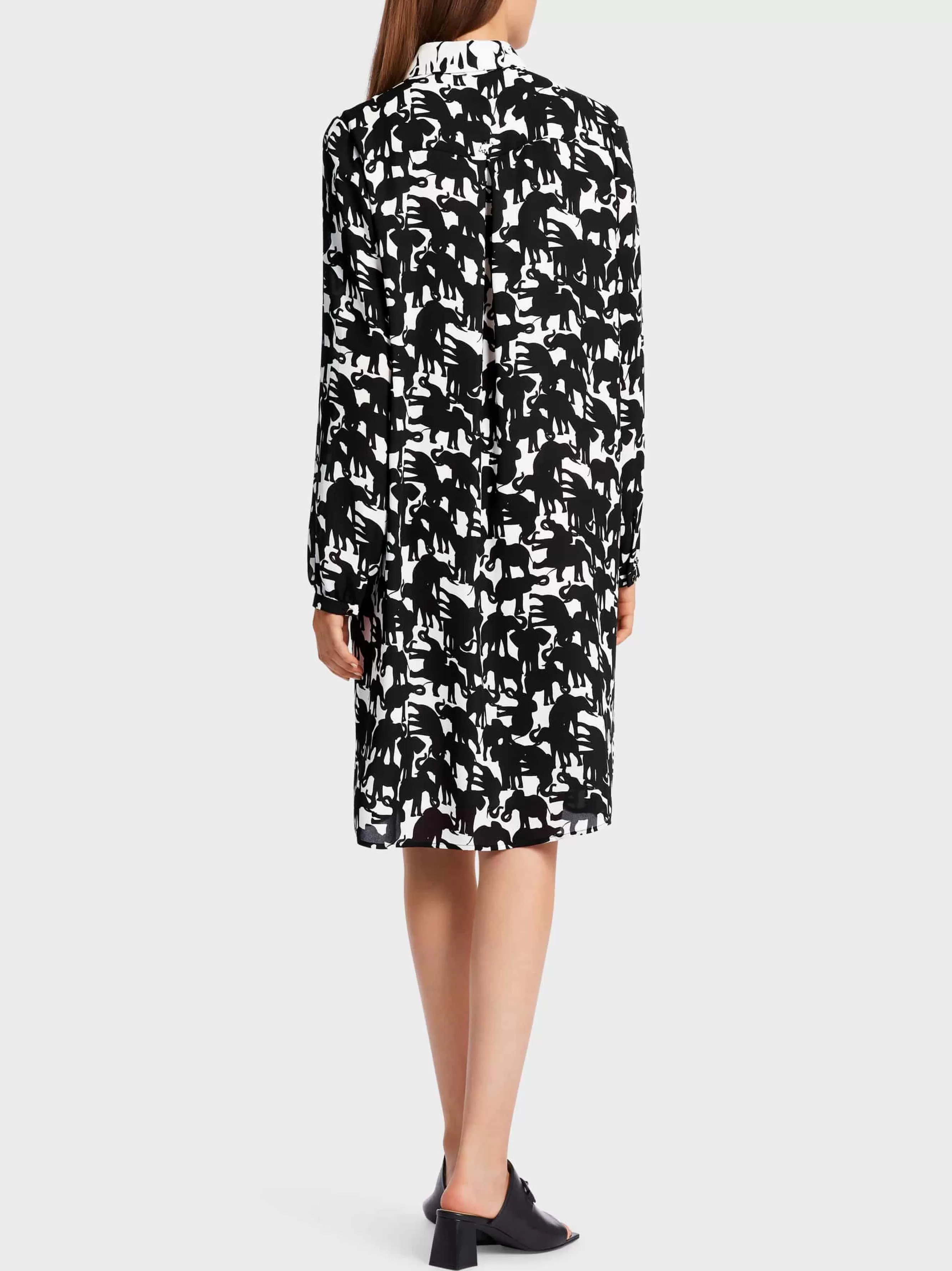 Marc Cain Kleider-HEMDBLUSENKLEID "RETHINK TOGETHER" black and white