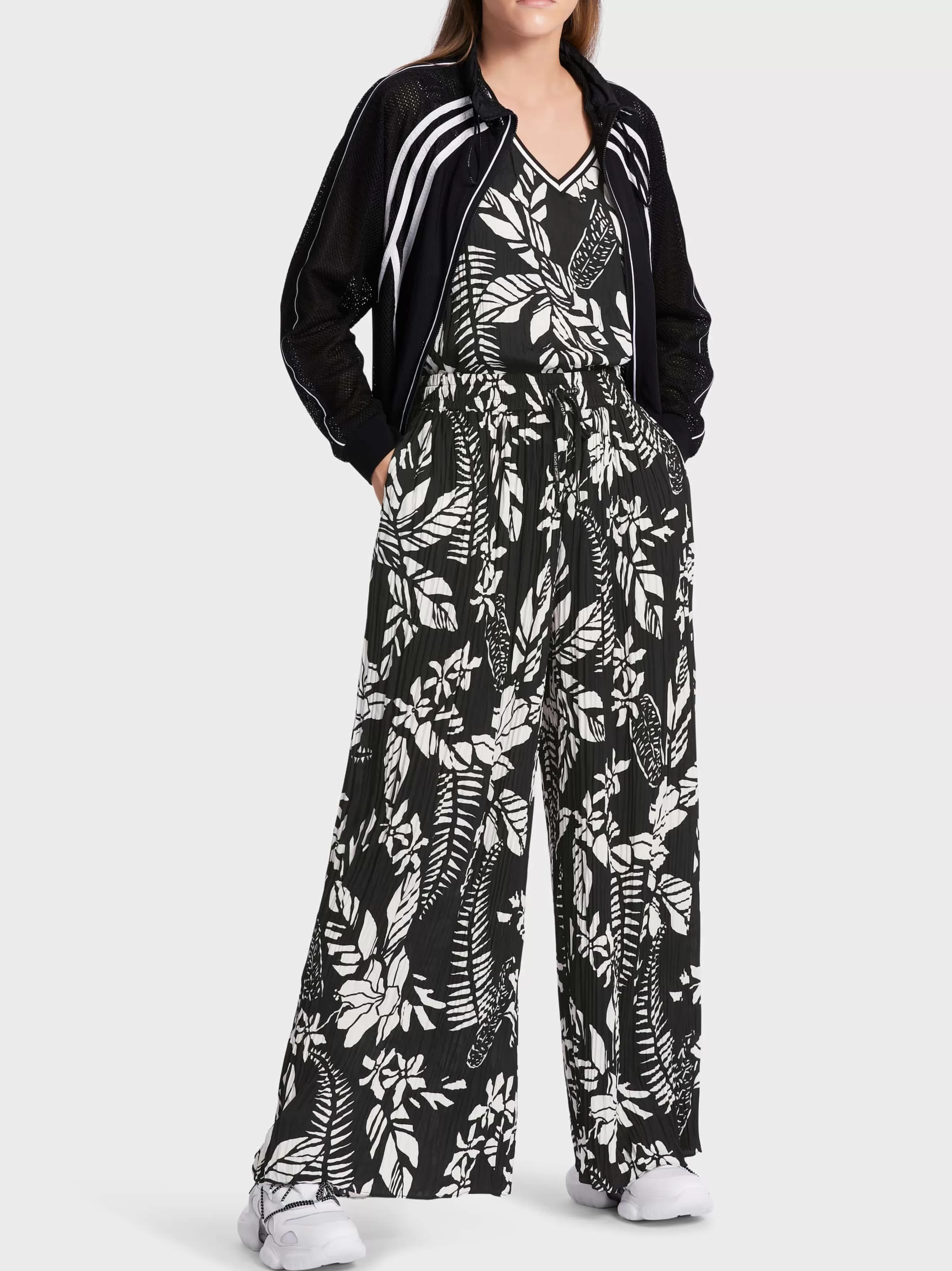 Marc Cain Hosen-HOSE WOLIN – MIT PLISSEE UND PRINT black and white