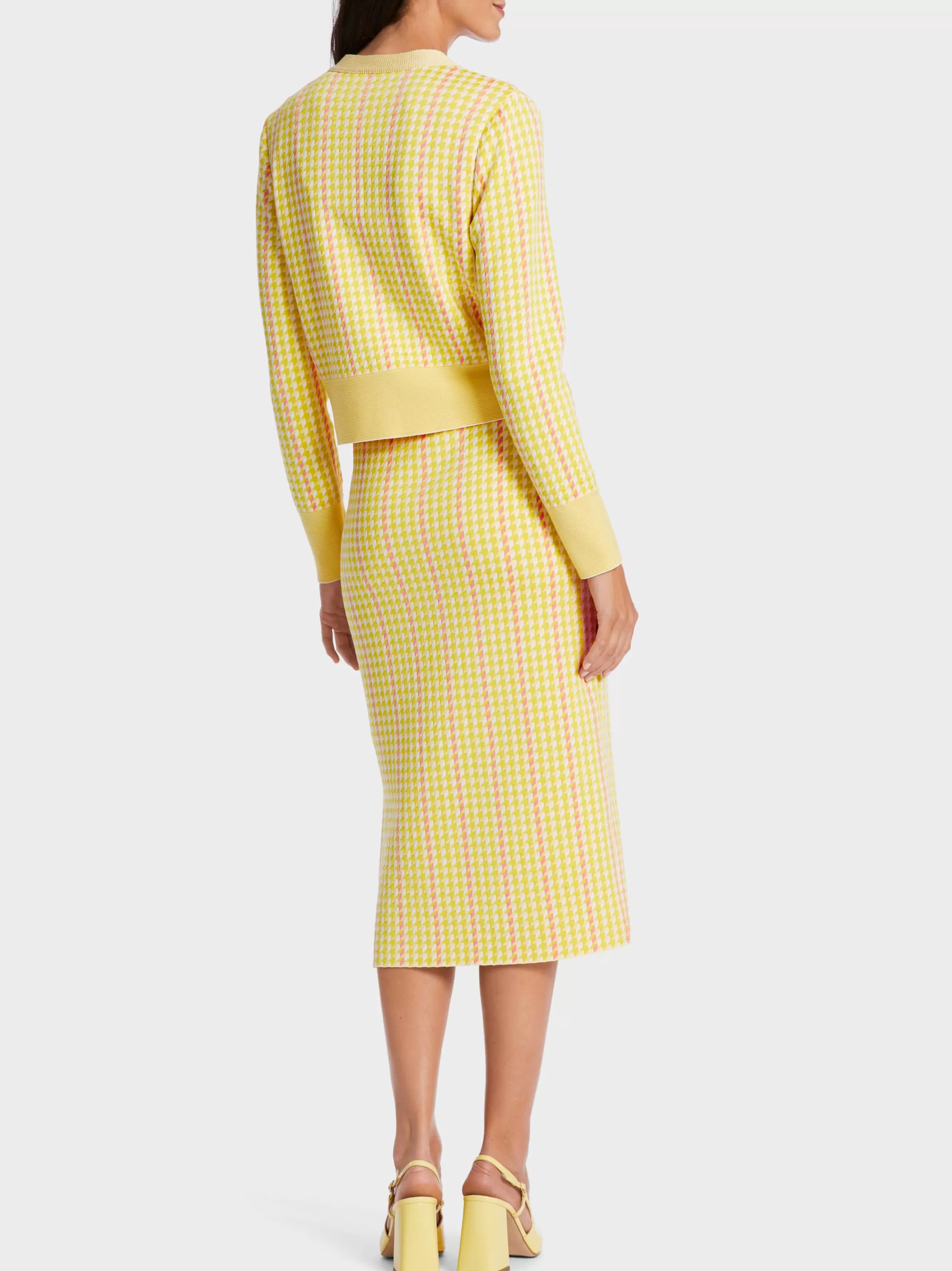 Marc Cain Jacken | Strick-KARIERTER CARDIGAN KNITTED IN GERMANY pale lemon