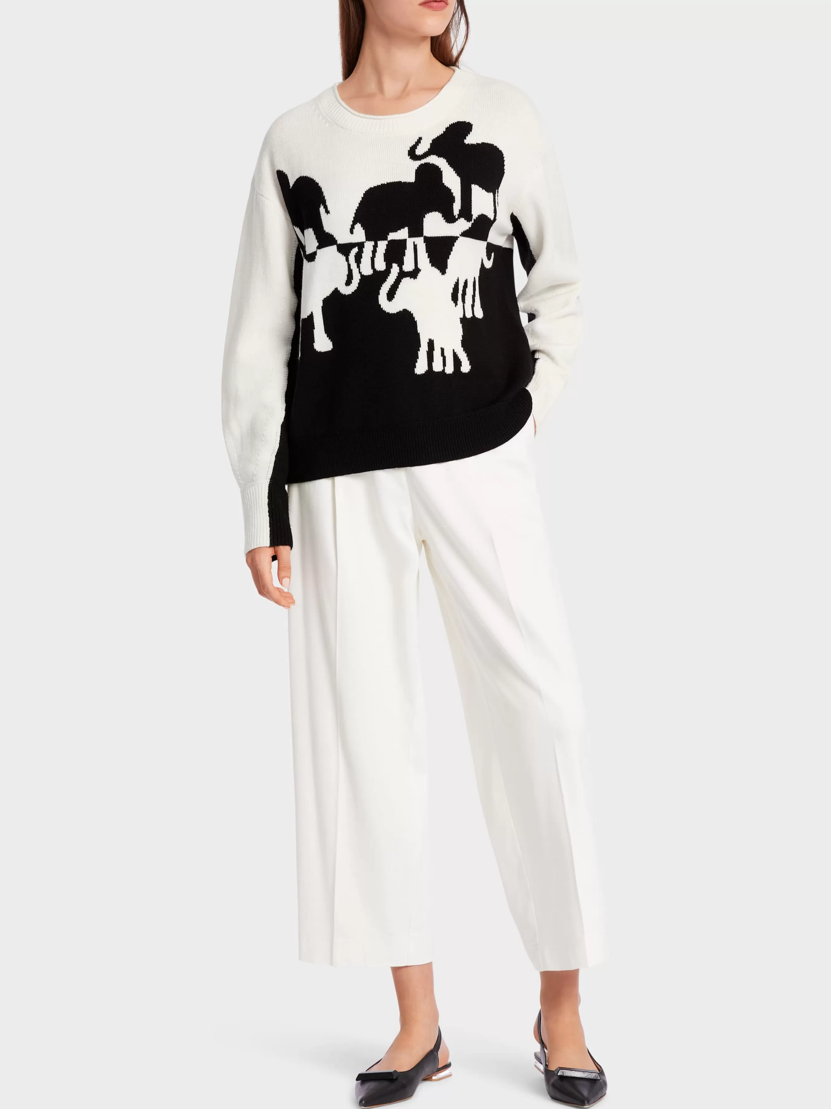 Marc Cain Pullover & Sweatshirts | Strick-PULLOVER MIT ELEFANTEN-MOTIV white and black