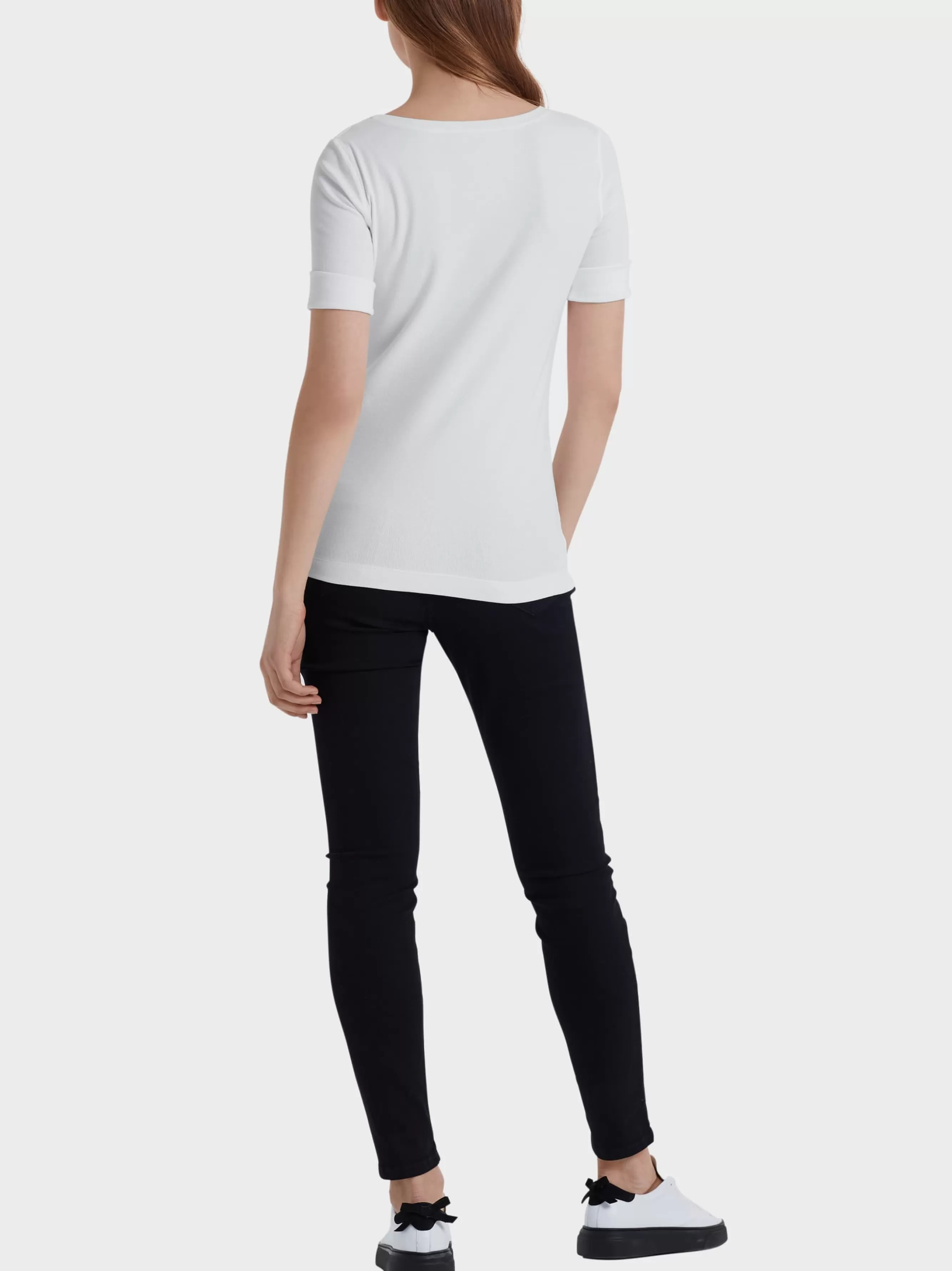 Marc Cain Shirts & Tops-RUNDHALS-SHIRT MIT HALBEN ÄRMELN white