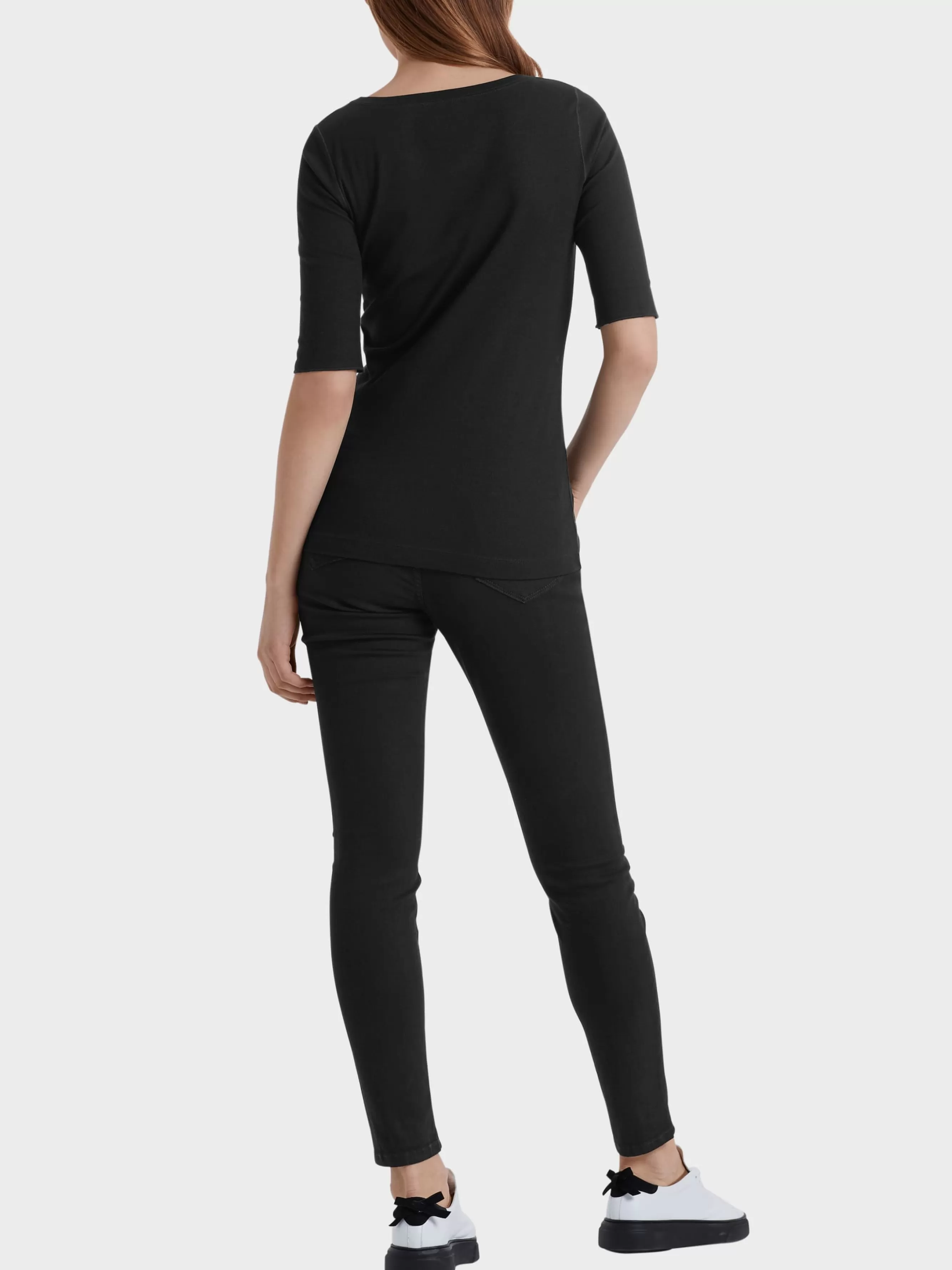 Marc Cain Shirts & Tops-RUNDHALS-SHIRT MIT HALBEN ÄRMELN black