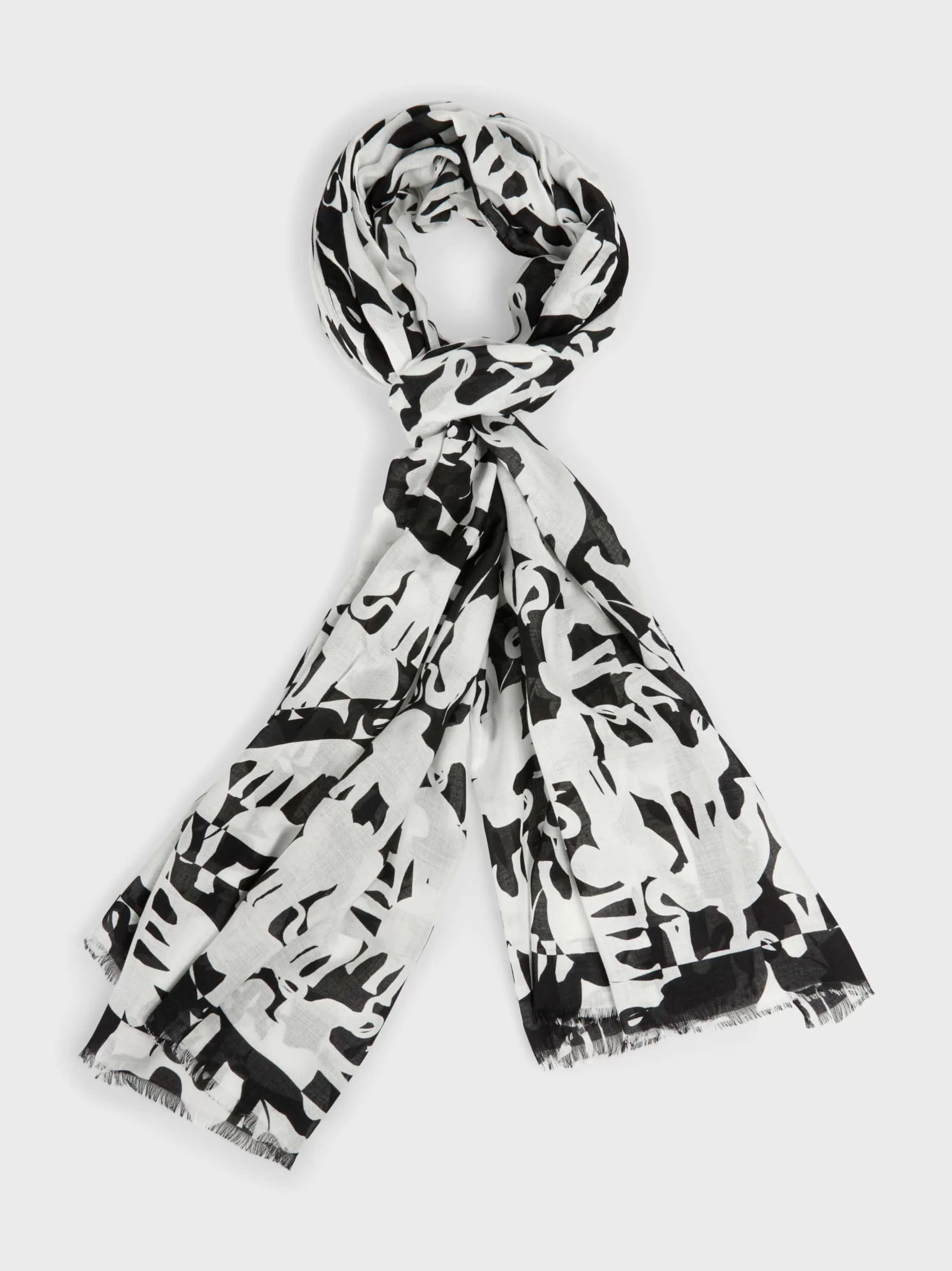 Marc Cain Accessoires-SCHAL MIT ELEFANTEN-PRINT white and black