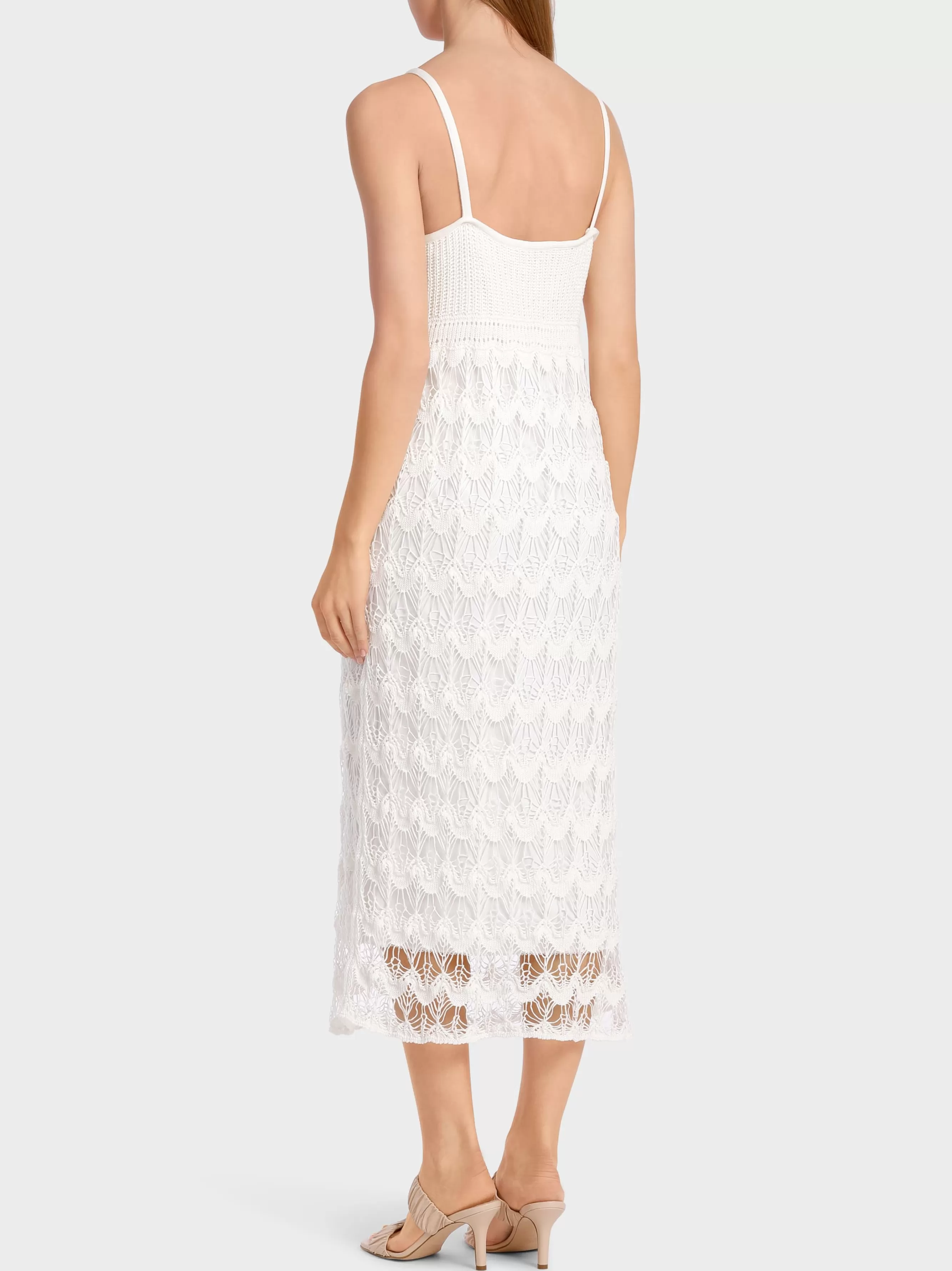 Marc Cain Kleider | Strick-SCHMALES SPITZENKLEID “RETHINK TOGETHER” off-white