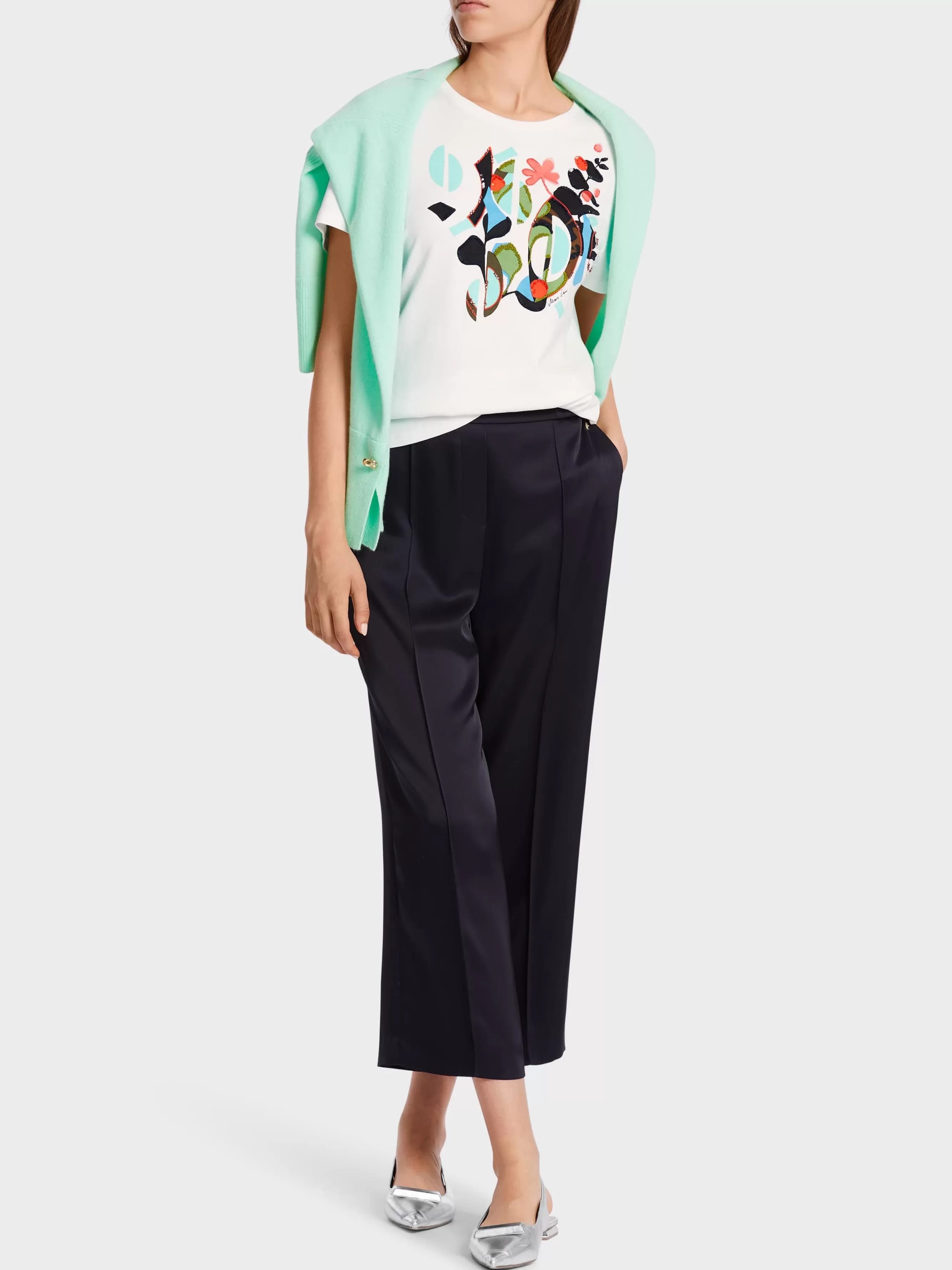 Marc Cain Shirts & Tops-TAILLIERTES T-SHIRT MIT DRUCK off-white