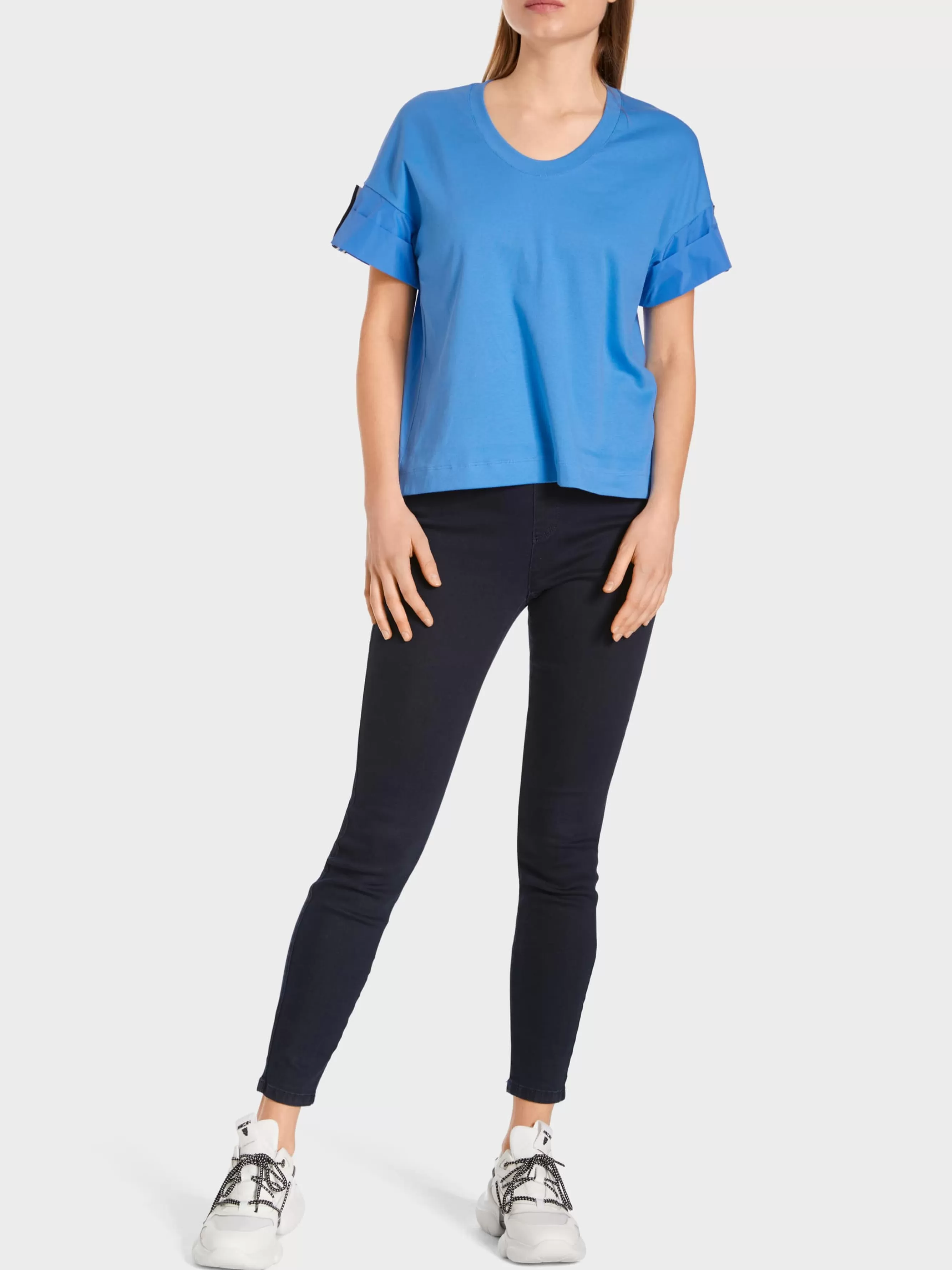 Marc Cain Shirts & Tops-T-SHIRT IM MATERIALMIX bright azure