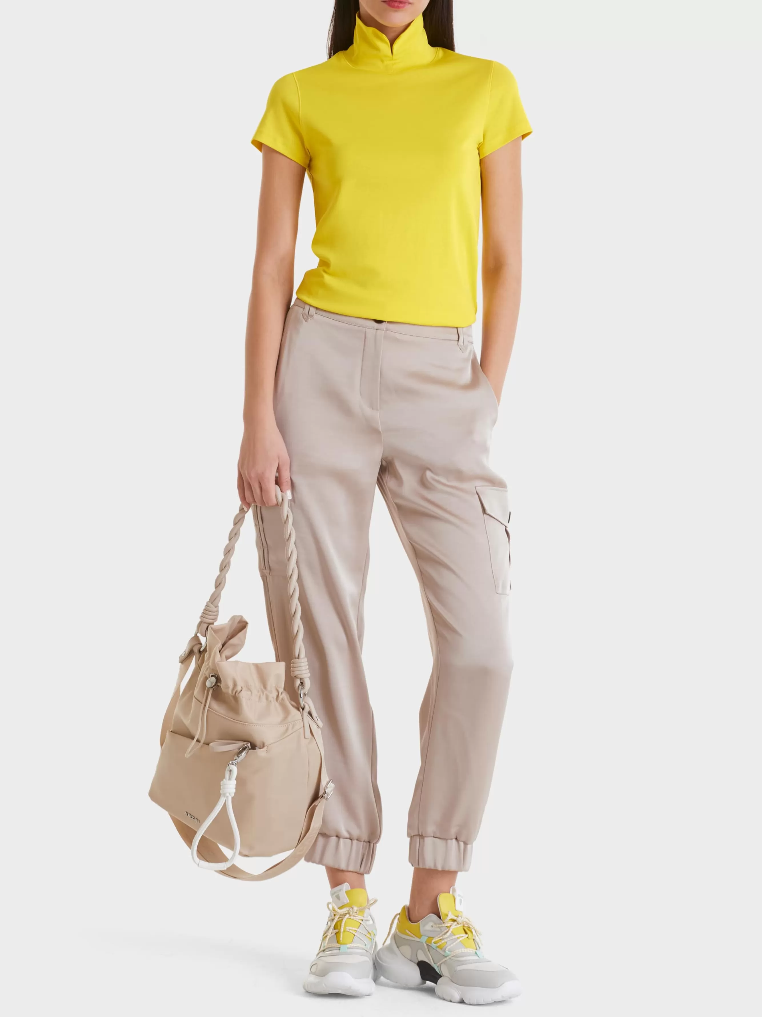 Marc Cain Shirts & Tops-T-SHIRT MIT GESCHLITZTEM MOCK-NECK bright sulphur