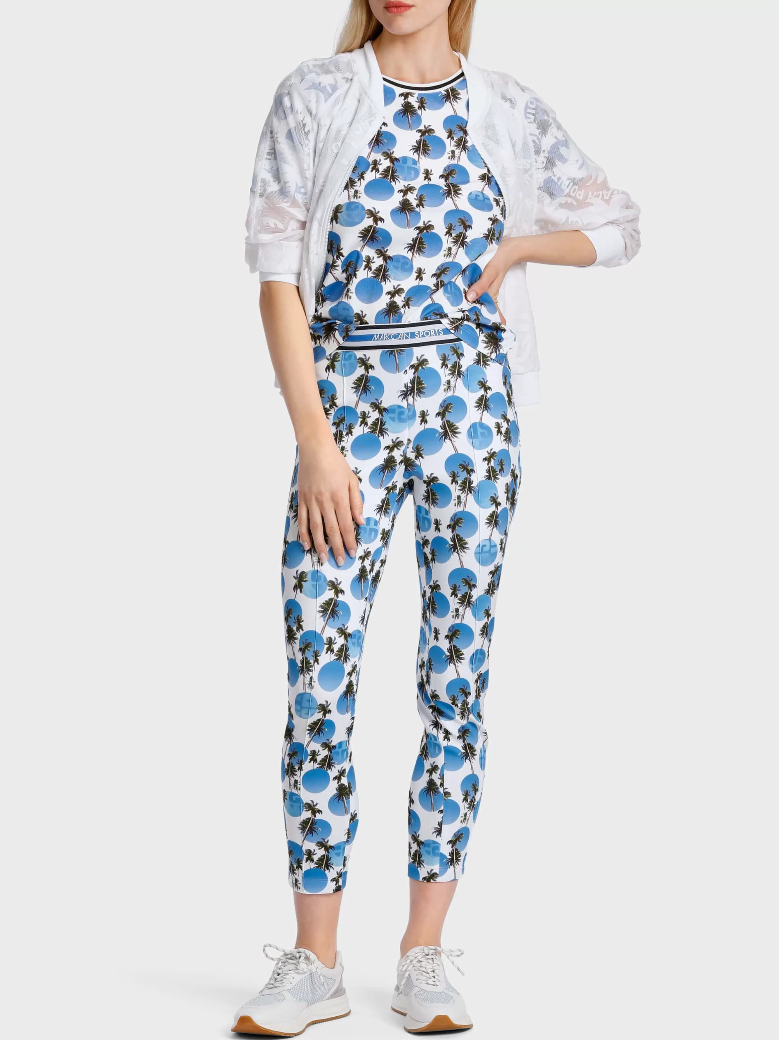 Marc Cain Shirts & Tops-T-SHIRT MIT PALMENPRINT bright azure