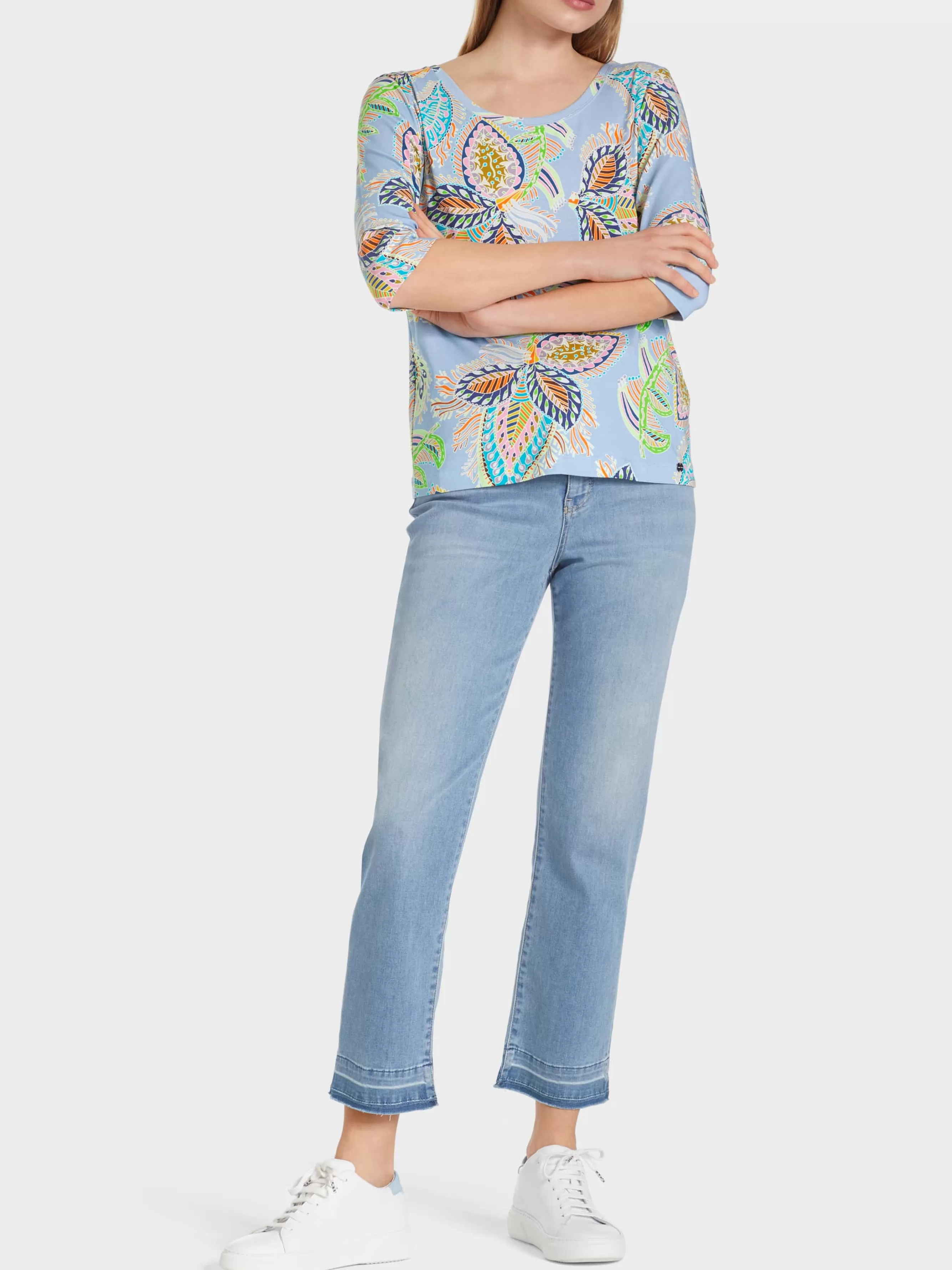 Marc Cain Shirts & Tops-T-SHIRT MIT ¾-ÄRMEL deep summer sky