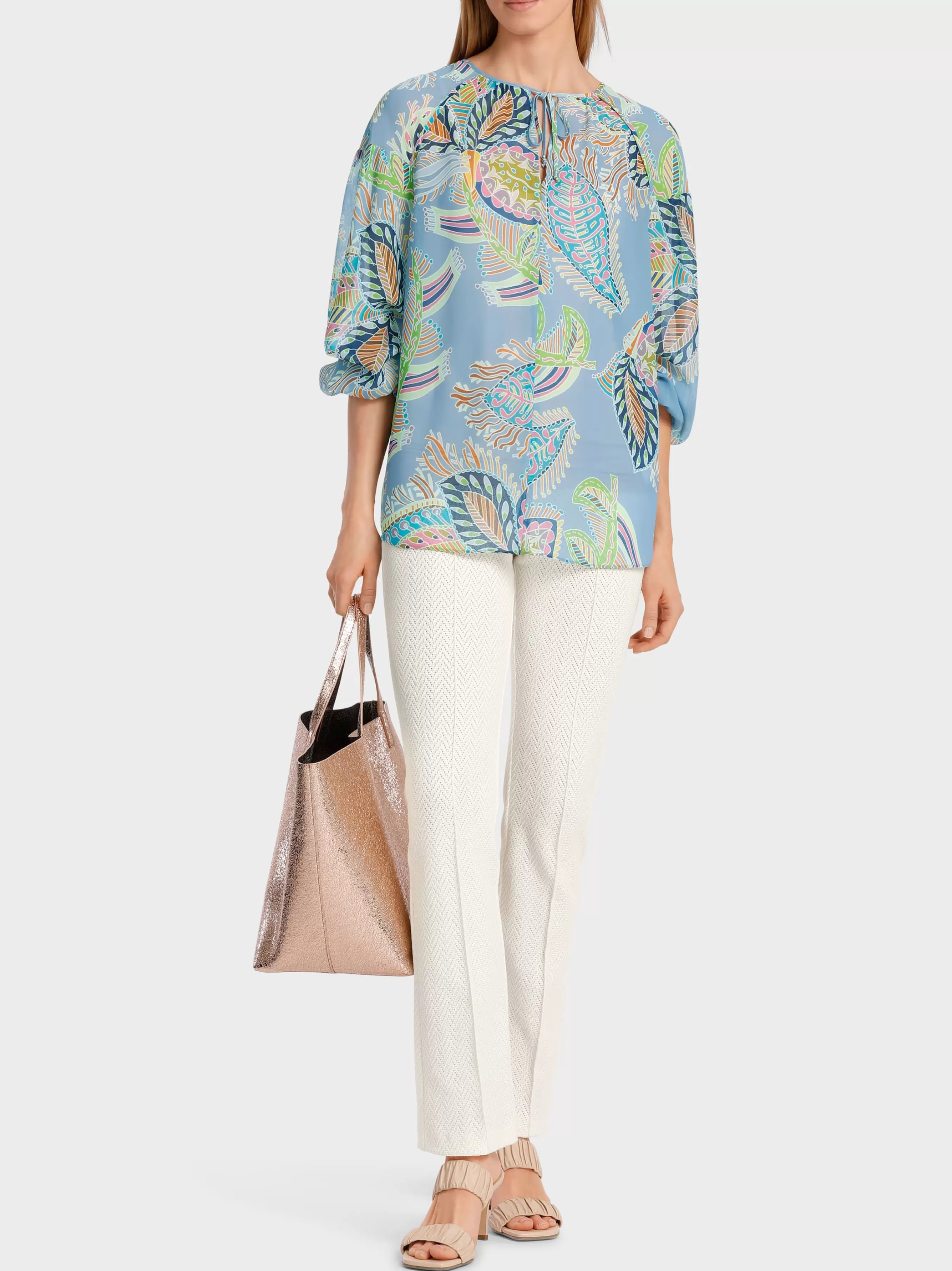 Marc Cain Blusen & Tuniken-WEITE BLUSE MIT BLATTMOTIV deep summer sky