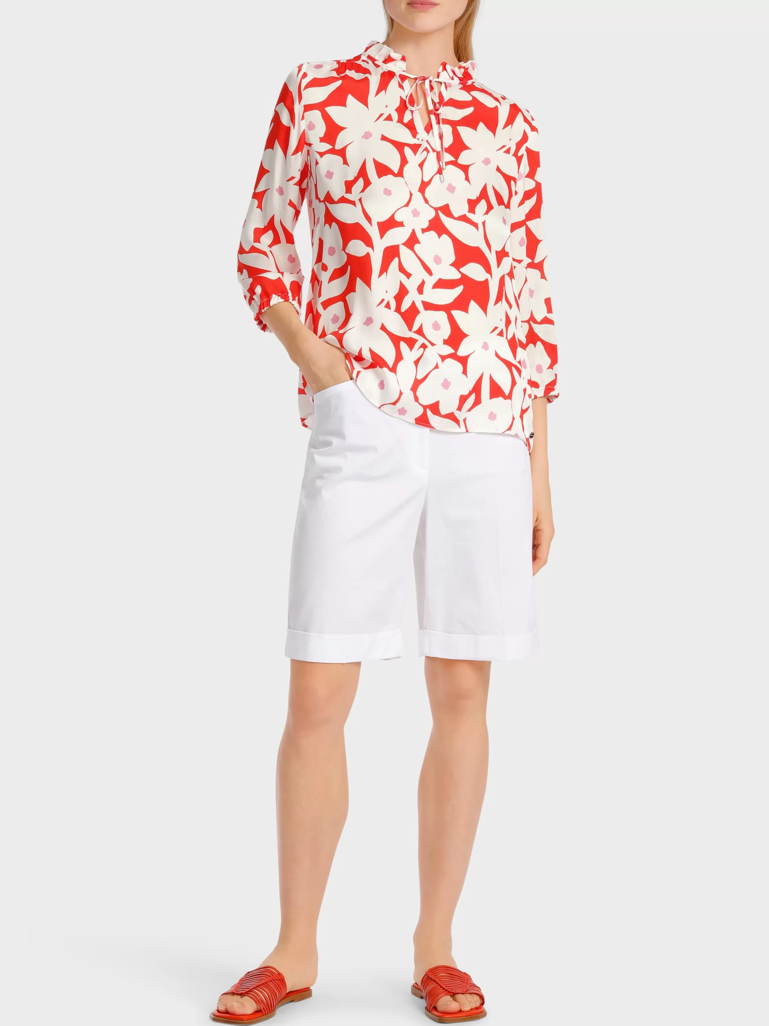 Marc Cain Blusen & Tuniken-WEITE VISKOSEBLUSE MIT ALLOVERPRINT bright tomato