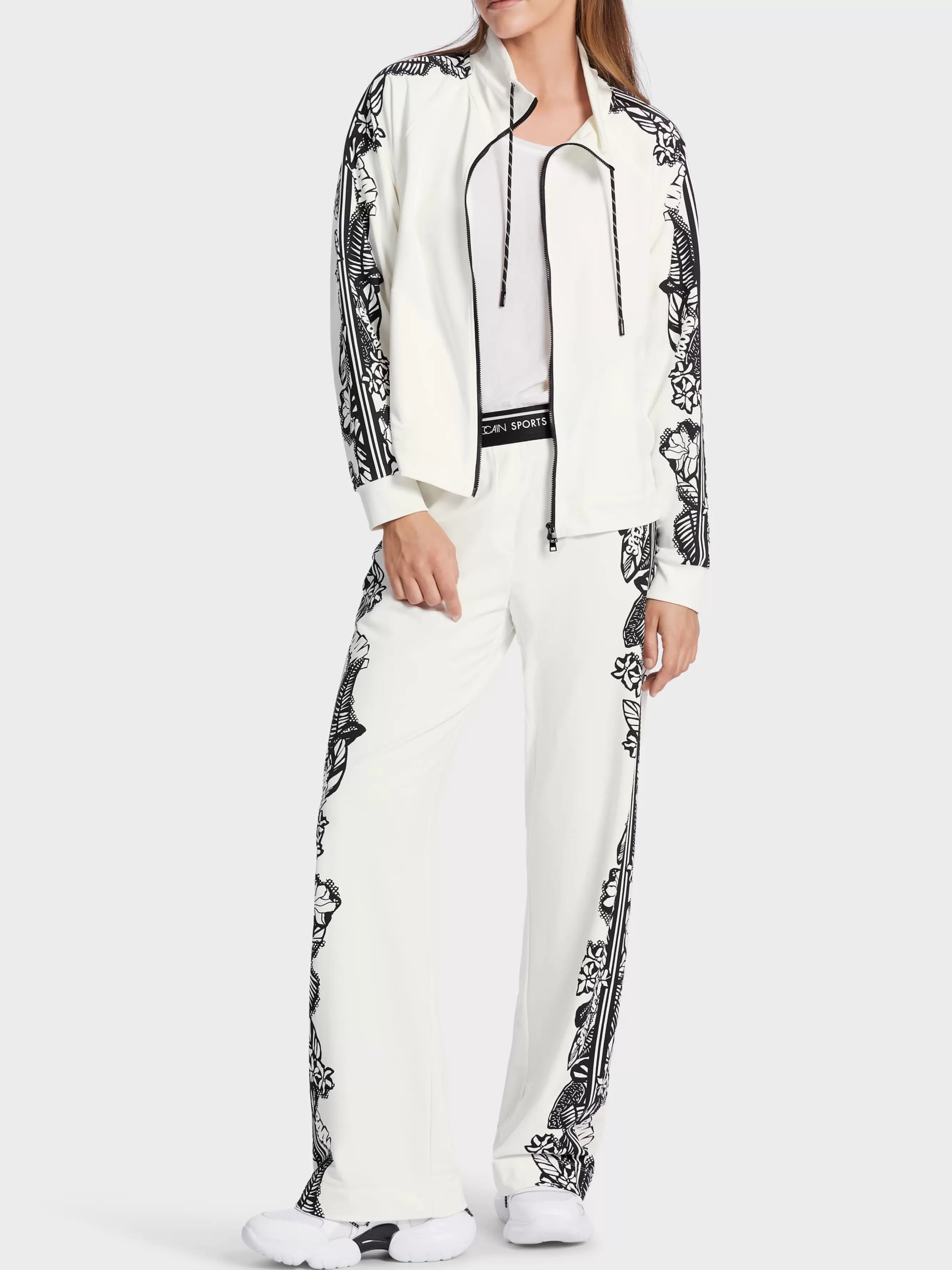 Marc Cain Jacken-ZIPPJACKE MIT FLORALEM PRINT white and black